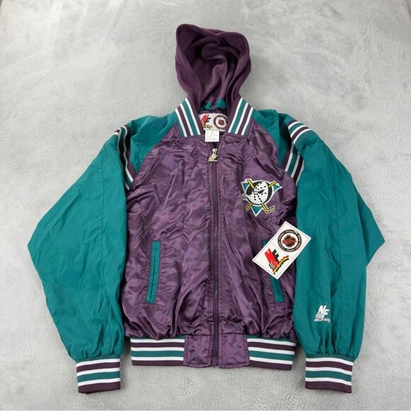 Vintage Anaheim Mighty Ducks NWT Men's Size Small Bomber Jacket NewFace x NHL - Picture 1 of 15
